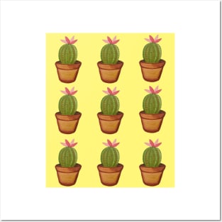 Fun watercolor succulent pots in yellow Posters and Art